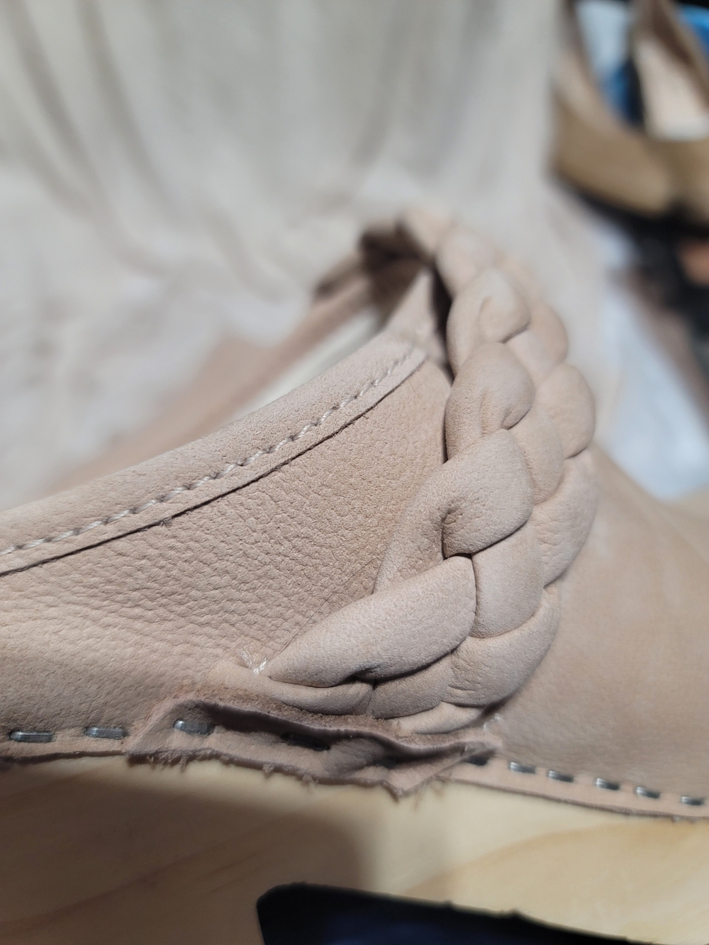 Dolce Vita Braided Leather Platform Clogs Nude Beige Suede Wood Heel EUC 8.5 - Picture 8 of 13